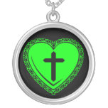 Gothic Heart + Cross Necklace (Black Green) necklaces