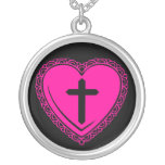Gothic Heart + Cross Necklace (Black Pink) necklaces