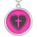 Gothic Heart & Cross Necklace (Black & Pink) necklaces