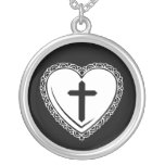 Gothic Heart & Cross Necklace (Black & White) necklaces