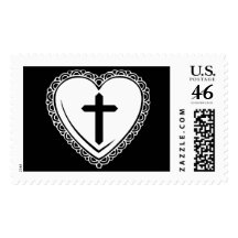 Gothic Heart & Cross Postage Stamps (Black White)