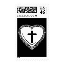 Gothic Heart & Cross Postage Stamps (Black+White)