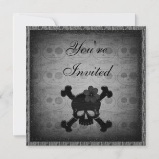 Gothic Kitty & Black Skulls Party Invites zazzle_invitation