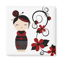 Gothic Kokeshi and Flowers Magnet by LaLloronaX3 Gothic Kokeshi and Flowers Magnet
