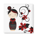 Gothic Kokeshi and Flowers Magnet magnets