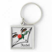 Gothic Lady Peeking Over Halloween Keychain