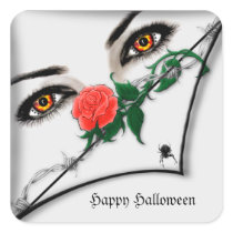 Gothic Lady Peeking Over Halloween Stickers