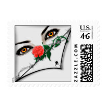 Gothic Lady Peeking Over Postage Stamp