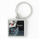 Gothic Lady Peeking Over Staircase Halloween Key Chains