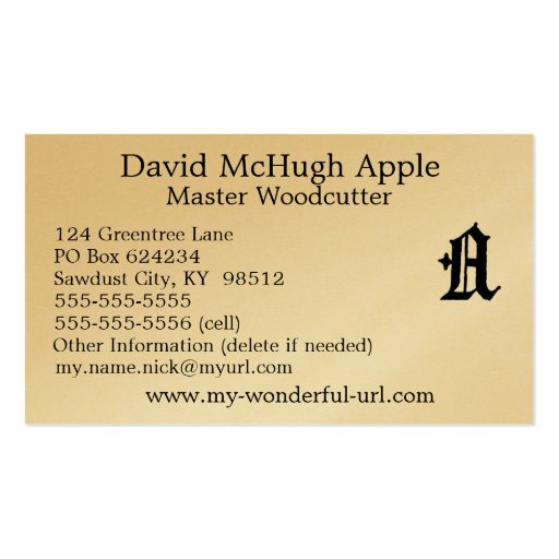 Gothic Letter "A" Classic English Initial Business Card Template (back side)