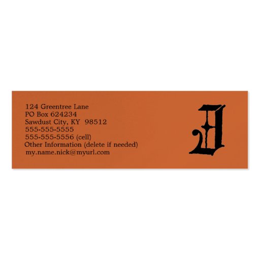 Gothic Letter "J" Classic English Initial Business Card Template (back side)