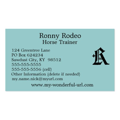 Gothic Letter "R" Classic English Initial Business Card Template (back side)