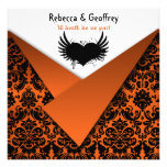 Gothic Orange and Black Damask Wedding Invitation