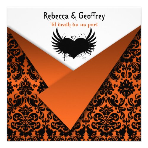 Gothic Orange and Black Damask Wedding Invitation