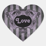 Gothic ornate design black and purple love heart heart sticker
