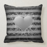 Gothic punk emo black and white heart with stripes throw pillow