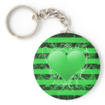 Gothic punk emo green heart with black stripes key chains
