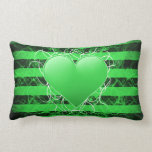 Gothic punk emo green heart with black stripes pillows