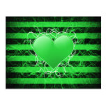 Gothic punk emo green heart with black stripes post cards