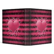 Gothic punk emo pink heart with black stripes vinyl binder