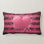 Gothic punk emo pink heart with black stripes throw pillow