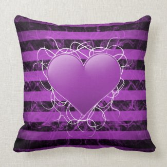 Gothic punk emo purple heart with black stripes throwpillow