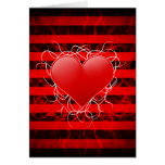 Gothic punk emo red heart with black stripes greeting cards