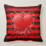 Gothic punk emo red heart with black stripes pillows