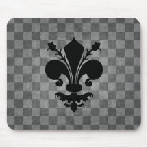 Gothic punk gray checkerboard black fleur de lis mouse pad