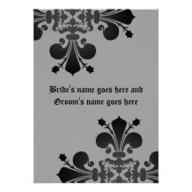 Gothic punk royal fleur de lis damask black gray personalized announcements