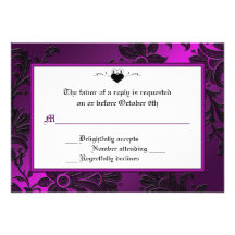 Gothic Purple, Black, and White Floral RSVP Card