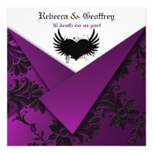 Gothic Purple, Black, White Wedding Invitation