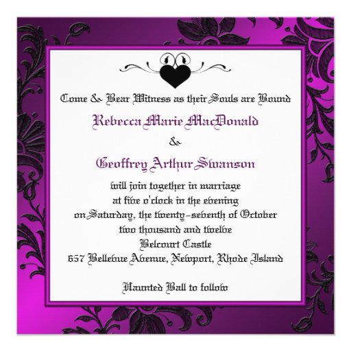 Gothic Purple, Black, White Wedding Invitation