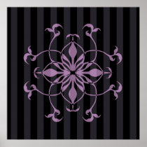 Gothic purple flower on dark stripes posters