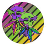 Gothic Rainbow Dead Head Skull &amp; Cross Bones Round Sticker