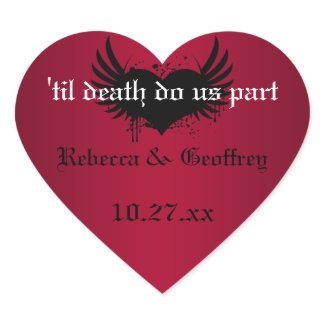 Gothic Red and Black Winged Heart Wedding Sticker sticker