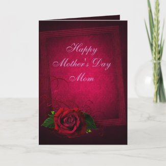 Gothic Red Rose & Purple Damask Mother's Day Card zazzle_card