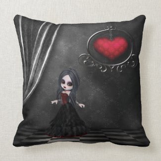 Gothic Romance Goth Girl & Hanging Heart Pillow throwpillow