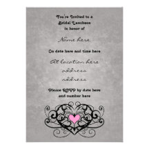 Gothic romance swirls and hearts bridal luncheon personalized invites