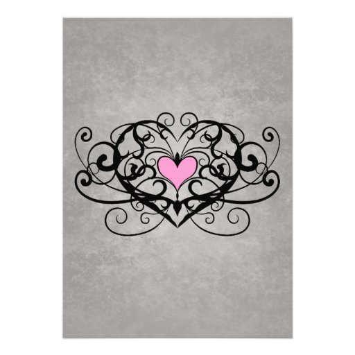 Gothic romance swirls and hearts bridal luncheon personalized invites