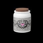 Gothic romance swirls and hearts on gray candy jars
