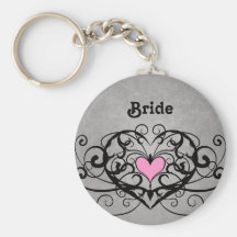 Gothic romance swirls and hearts wedding key chains
