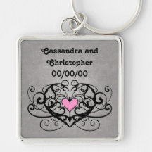 Gothic romance swirls and hearts wedding keychains