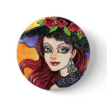 Gothic Rose Witch Fantasy Button by Ann Howard
