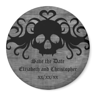 Gothic save the date fanged vampire skull magnet