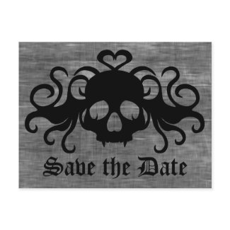 Gothic save the date fanged vampire skull postcard