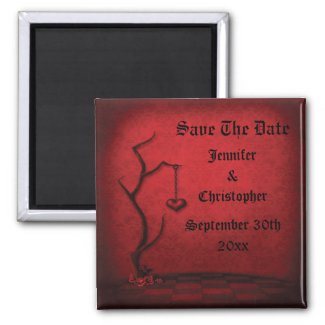 Gothic Save The Date Heart Tree & Red Damask zazzle_magnet