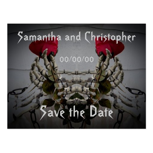 Gothic skeletal illusion Save the Date Postcards