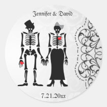 Gothic Skeleton Bride & Groom Save the Date Label Sticker