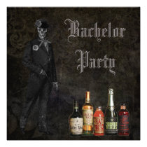 Gothic Skeleton Groom & Poison Bachelor Party Personalized Invites